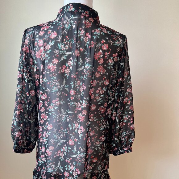 Costa Blanca Mini dress / tunic Sz M Black red green floral flowy sheet light - Picture 5 of 12